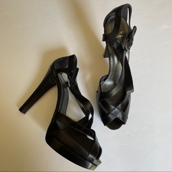 Stuart Weitzman Black Strap Platform High Heels - Picture 6 of 13